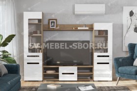 Мебель для гостиной МГС 6 (Исполнение 1/Дуб золотой/Белый глянец) в Балахте - balahta.katalogmebeli.com | фото